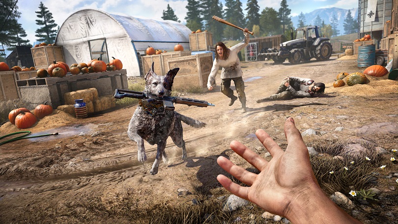 Cachorro trazendo arma em Far Cry 5